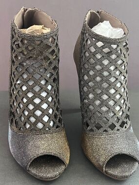 Christian Siriano for Payless Gold/Silver metallic Peep-Toe Stiletto Booties,